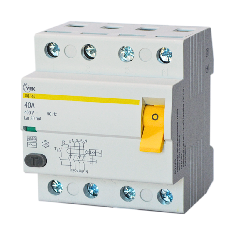 Устройство защитного отключения УЕК ВД1-63 4P 40A 30мА тип АС (MDV10-4-040-030-U)