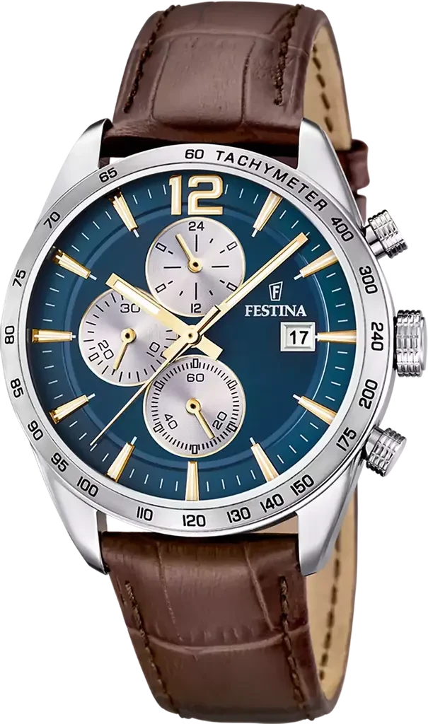 Наручний годинник чоловічий Festina F16760/7 Timeless Chronograph з сталевим корпусом WR 50 м та синім циферблатом