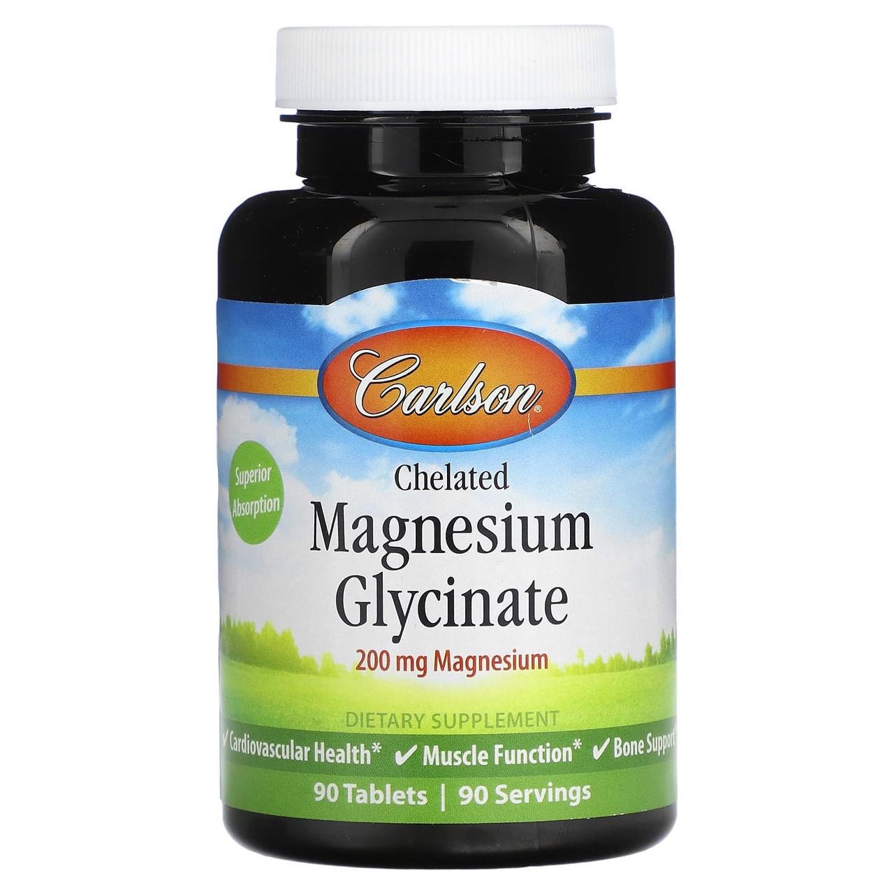 Магний глицинат Chelated Magnesium Glycinate Carlson 200 мг 90 таблеток