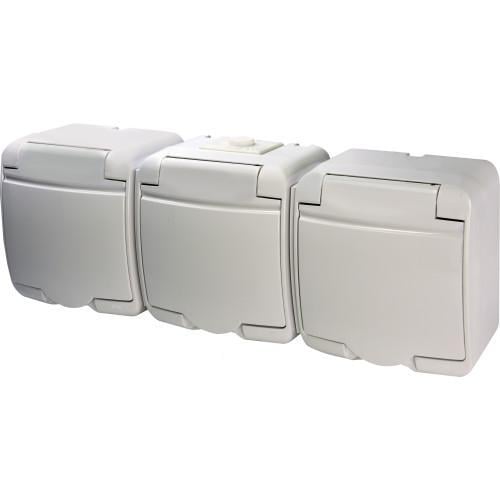 Розетка потрійна ETI із кришкою Schuko RHE-3s IP54 Білий (4668023)