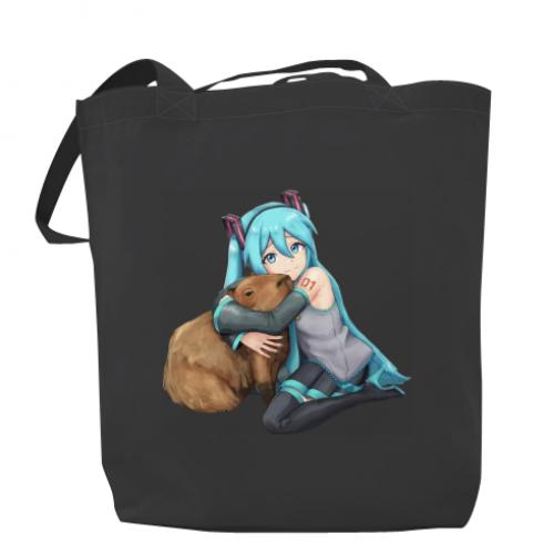 Шоппер Хацуне Мику с капибарой Темно-серый (14330893-28-186728) - фото 1 Шоппер Хацуне Мику с капибарой Темно-серый (14330893-28-186728) - фото 1