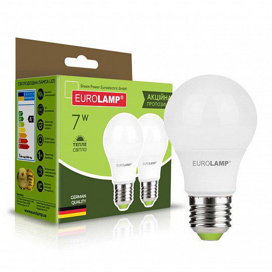 Промо-набор Eurolamp LED лампы A60-7W-E27-3000K "1+1" (MLP-LED-A60-07272(E))