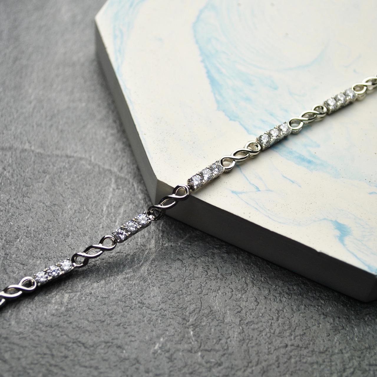 Браслет с узором и фианитами медицинская сталь родий (x142)