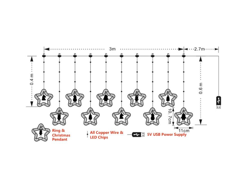 Гирлянда-штора Звезды-грани USB 3x3 м 300LED (234576472_279) - фото 5 Гирлянда-штора Звезды-грани USB 3x3 м 300LED (234576472_279) - фото 5