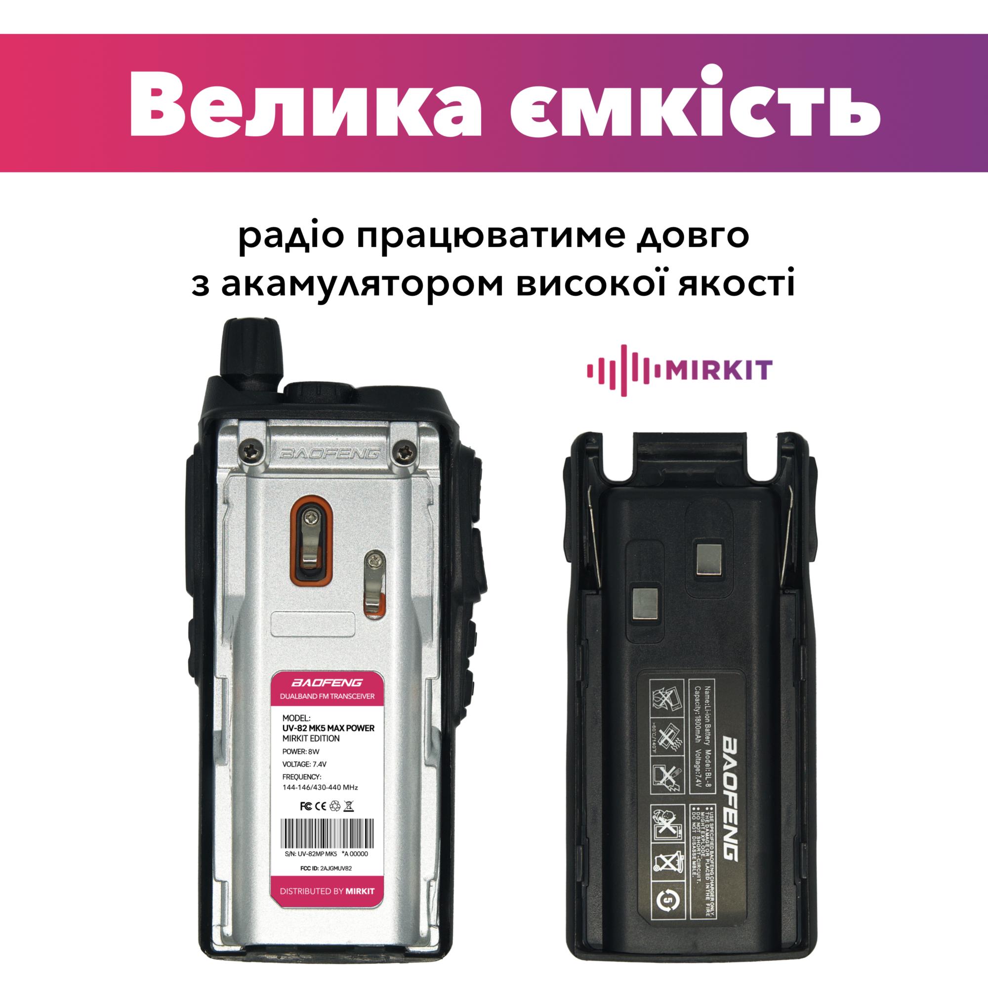 Рация Baofeng UV-82 MK5 UHF/VHF 8 Вт 1800 мАч с ремешком на шею (008144) - фото 6