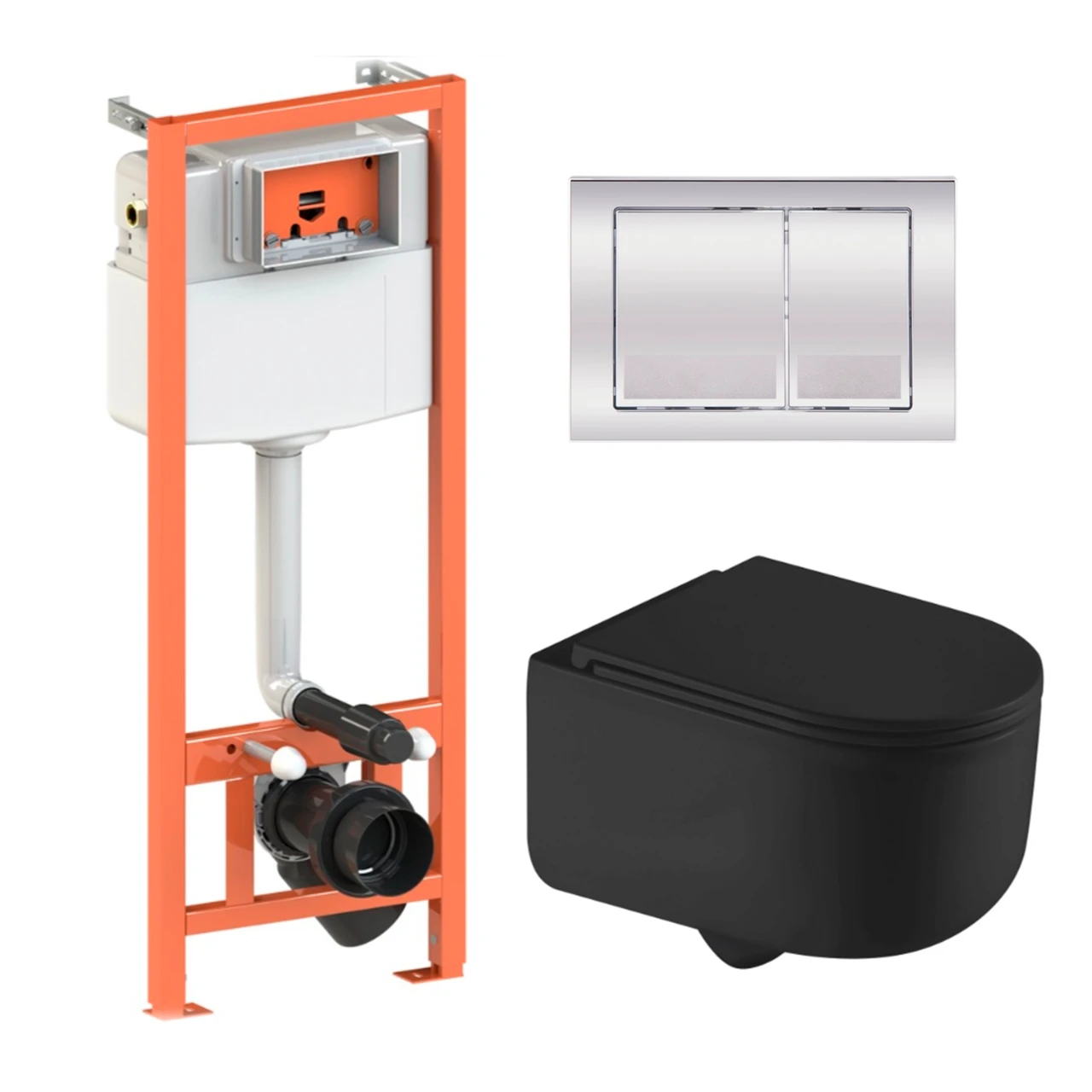 Комплект для ванной комнаты Qtap подвесной унитаз Taurus Ultra Quiet и комплект установки Nest 4в1 квадратная клавиша Chrome (2610410342)