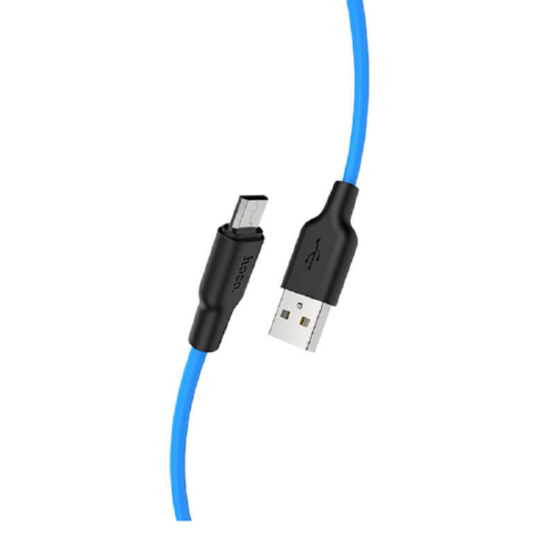 Кабель Hoco Micro USB Silicone X21 Plus 1 м 2,4A Black/Blue - фото 1