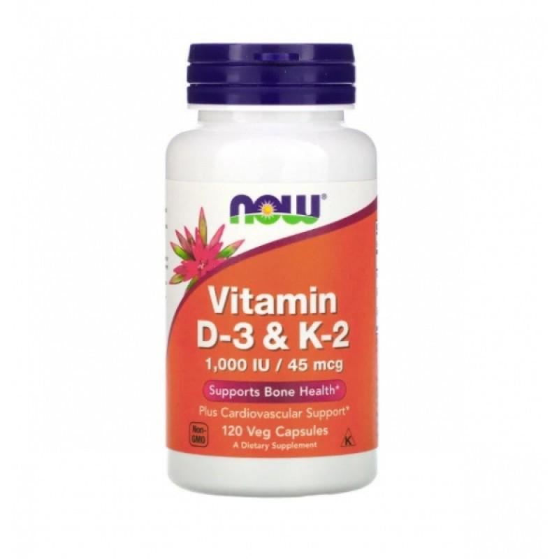 Витамины Now Foods Vitamin D-3 K-2 1000 МЕ/45 мкг 120 капс. (NOW-00369)