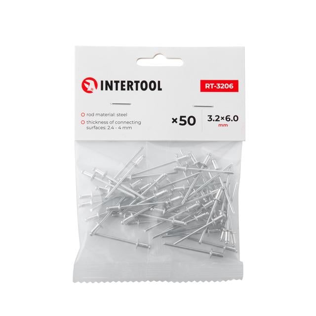 Заклепка алюмінієва Intertool 3.2х6 мм 50 шт. (RT-3206) Заклепка алюмінієва Intertool 3.2х6 мм 50 шт. (RT-3206)