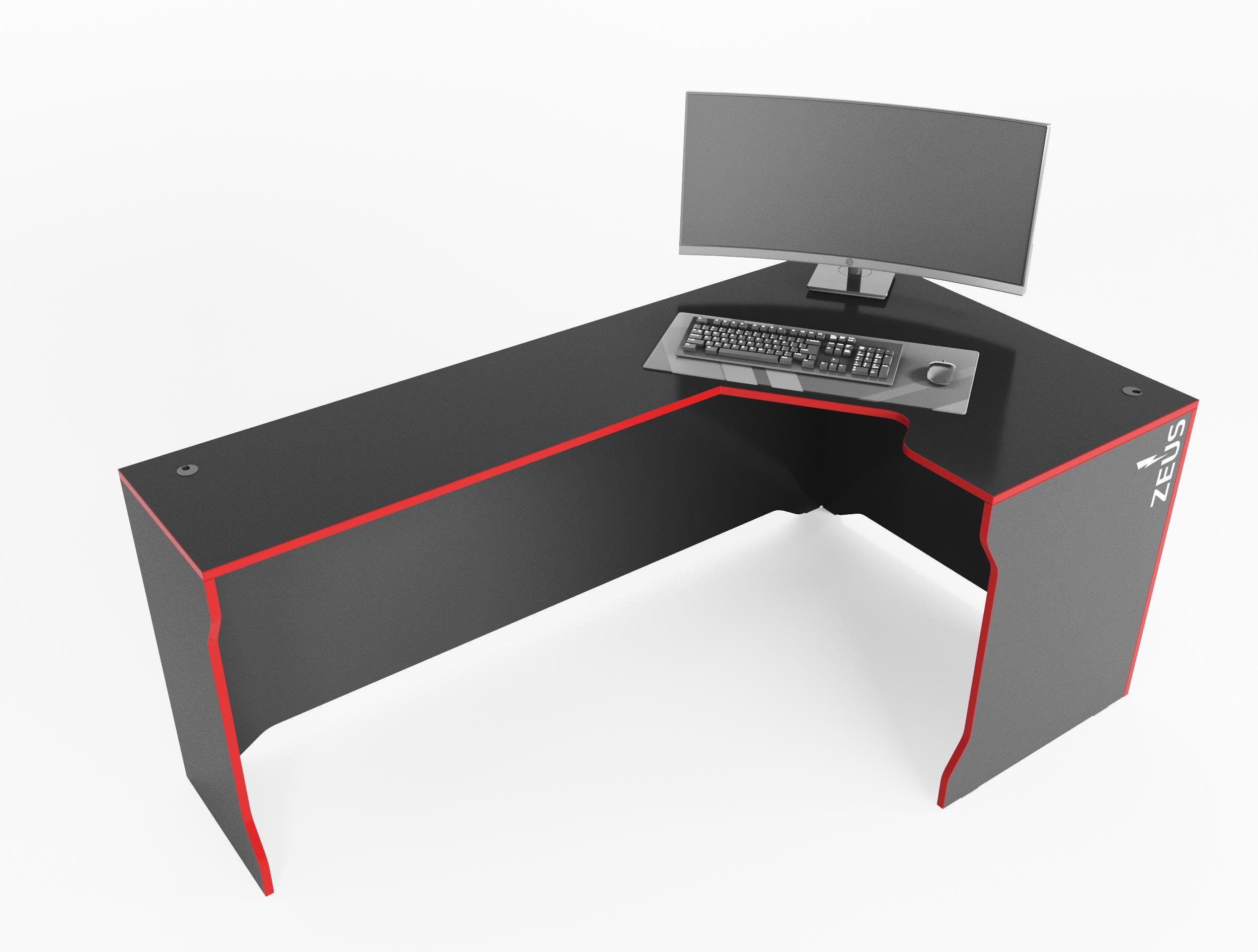 Стол геймерский угловой Zeus Revolver-1 ЛДСП Черно-красный (Rev-1BW)