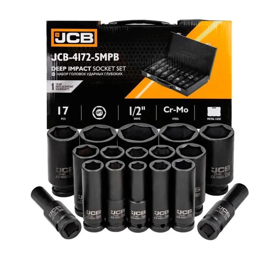 Набір головок ударних глибоких в металевому кейсі 17 од. 1/2'' 6-г 10-36 мм