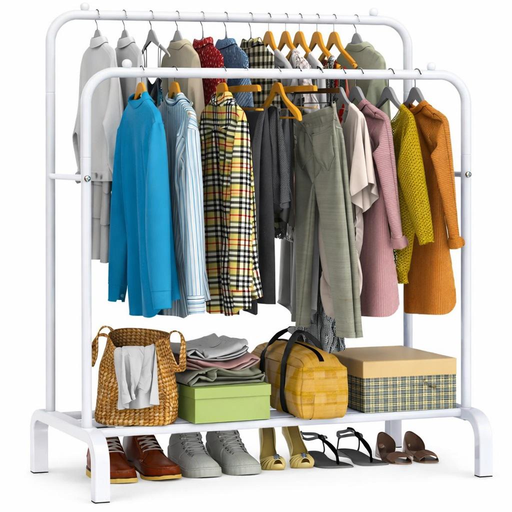 Стойка-вешалка двойная для одежды и обуви Loft Rack TW-608 стальная напольная с полкой White (376322) Стойка-вешалка двойная для одежды и обуви Loft Rack TW-608 стальная напольная с полкой White (376322)