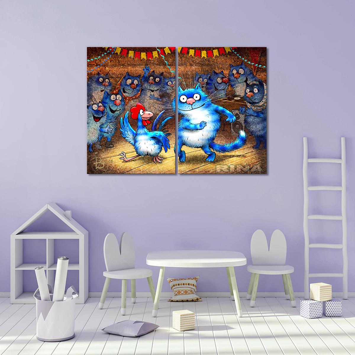 Модульная картина Кот и Петух зажигают в клубе 2 модуля 80x120 см Модульная картина Кот и Петух зажигают в клубе 2 модуля 80x120 см