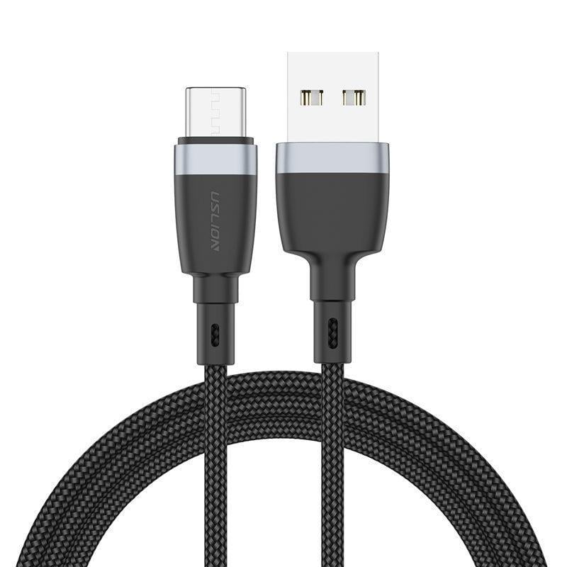 Кабель USB USLION Type-C USB 3А провод быстрой зарядки для телефона 2 м Черный - фото 1