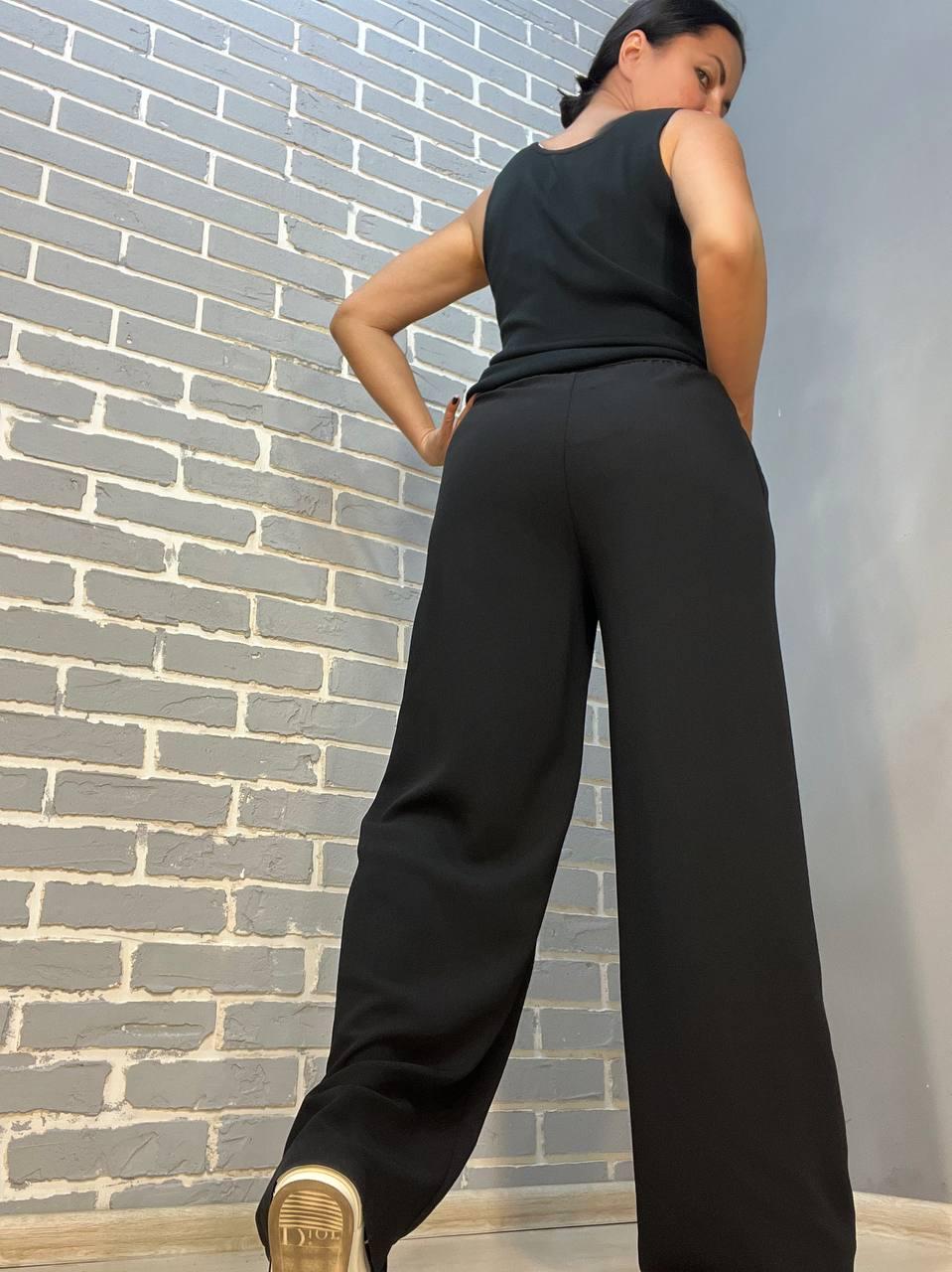 Брюки женские CLEW 0702 широкие прямые палаццо талия на резинке M Черный (2390) - фото 2 Брюки женские CLEW 0702 широкие прямые палаццо талия на резинке M Черный (2390) - фото 2
