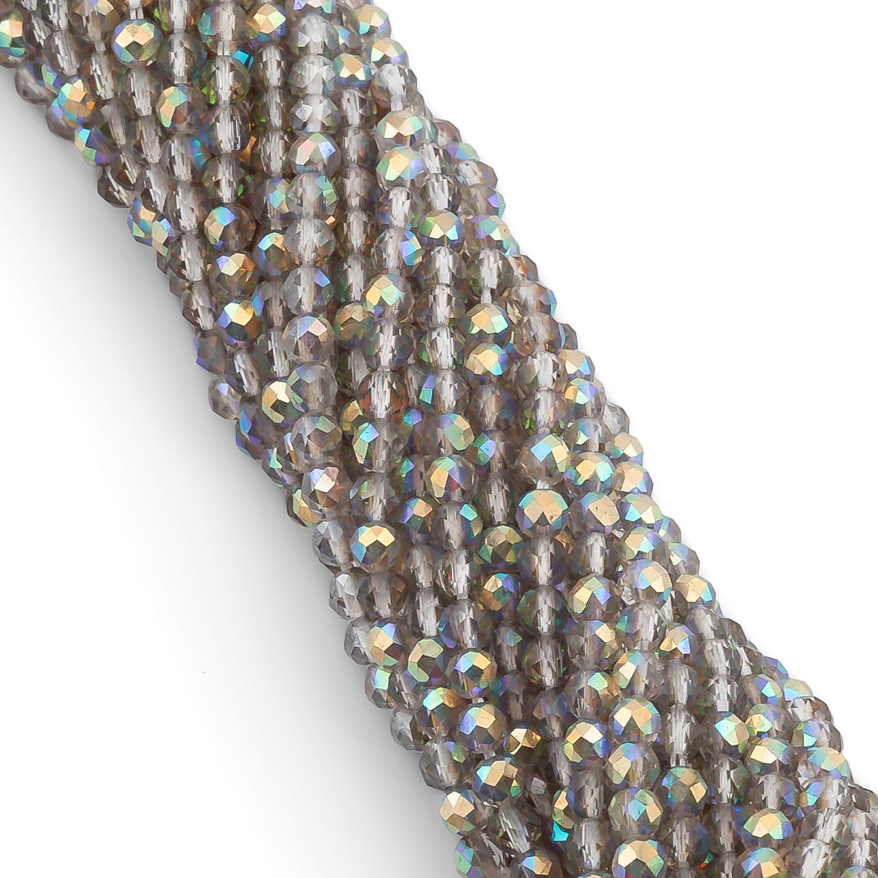 Бусины с круглой огранкой на нитке АВ 37 см из шпинели 2 мм 200 шт. Серый с золотистым (БШ0002к49)