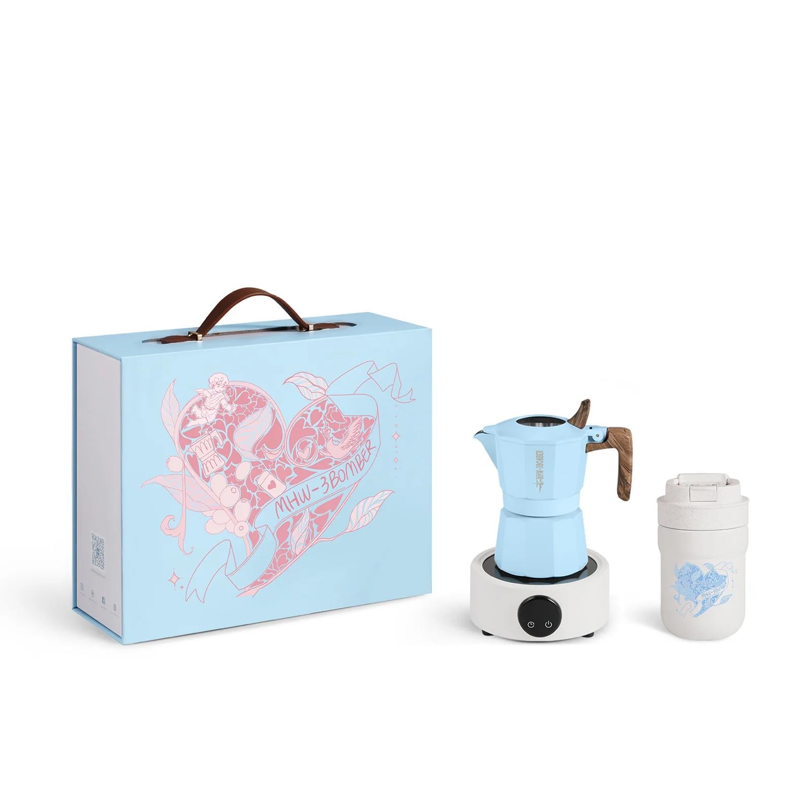 Подарунковий набір для приготування гейзерної кави MHW-3BOMBER Flipped Mokka Pot Gift Box 5в1 Блакитний (CS7076BL-OS)