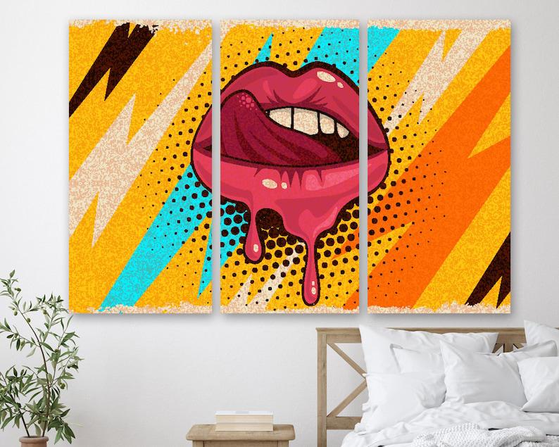 Модульная картина на холсте из трех частей KIL Art Манящие губы 78x48 см (M3_M_398)