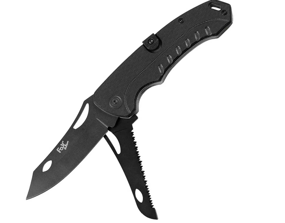 Нож складной для выживания MFH Fox Outdoor Jack Knife 2в1 Черный (45525)