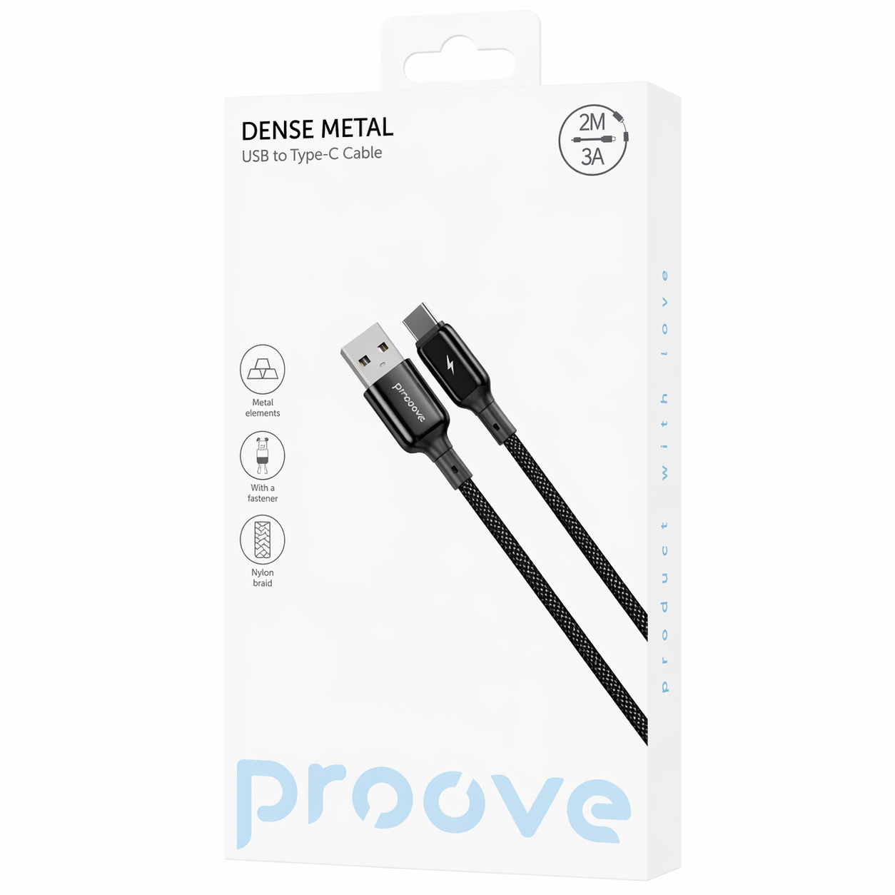 Кабель Proove Dense Metal USB to Type-C CCDM20001221 480 Мбит/c нейлон усиленные коннекторы 2 м Черный (8005)