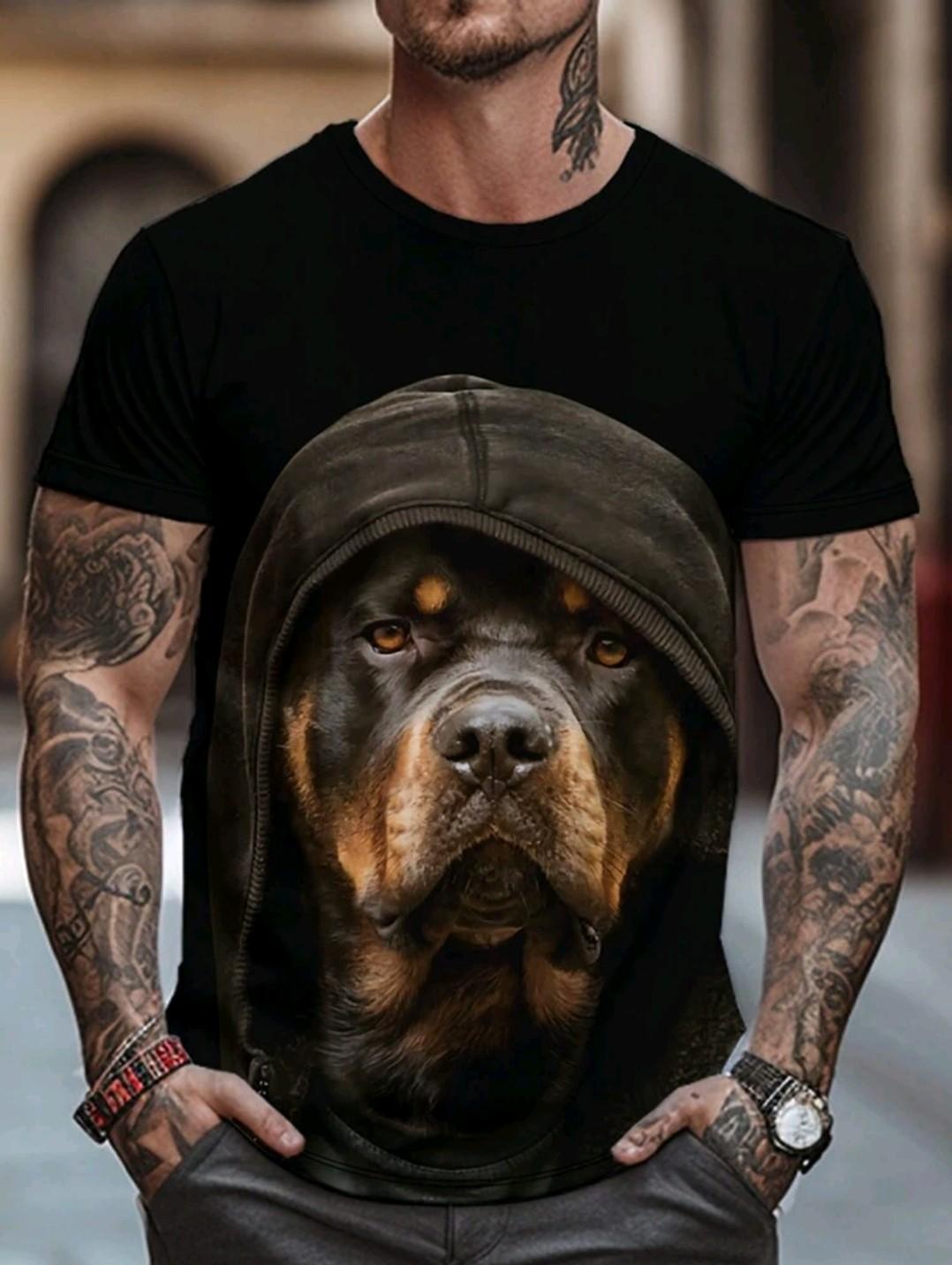 Футболка мужская Dog in a hood с рисунком L/XL Черный (27471742)