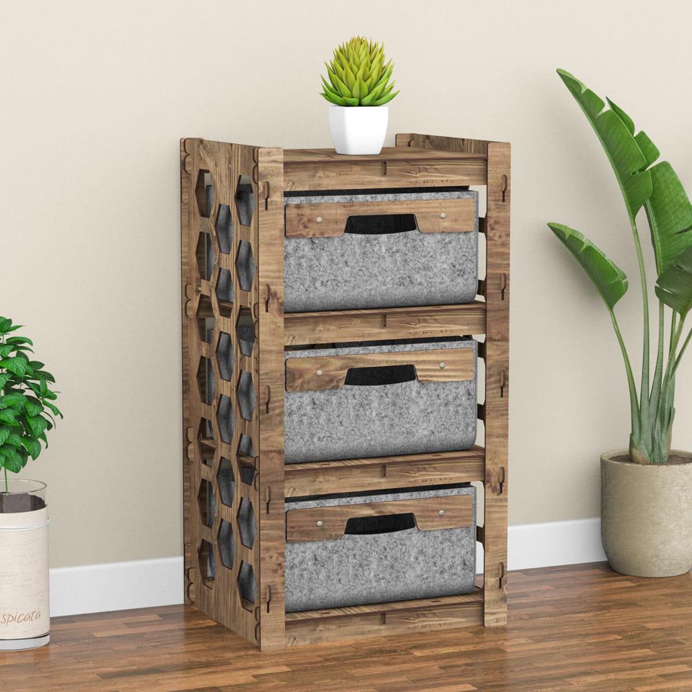 Комод в коридор из дерева Hexagonica Honeycomb на 3 ящика серые корзины 750х413х345 мм (111520) - фото 3