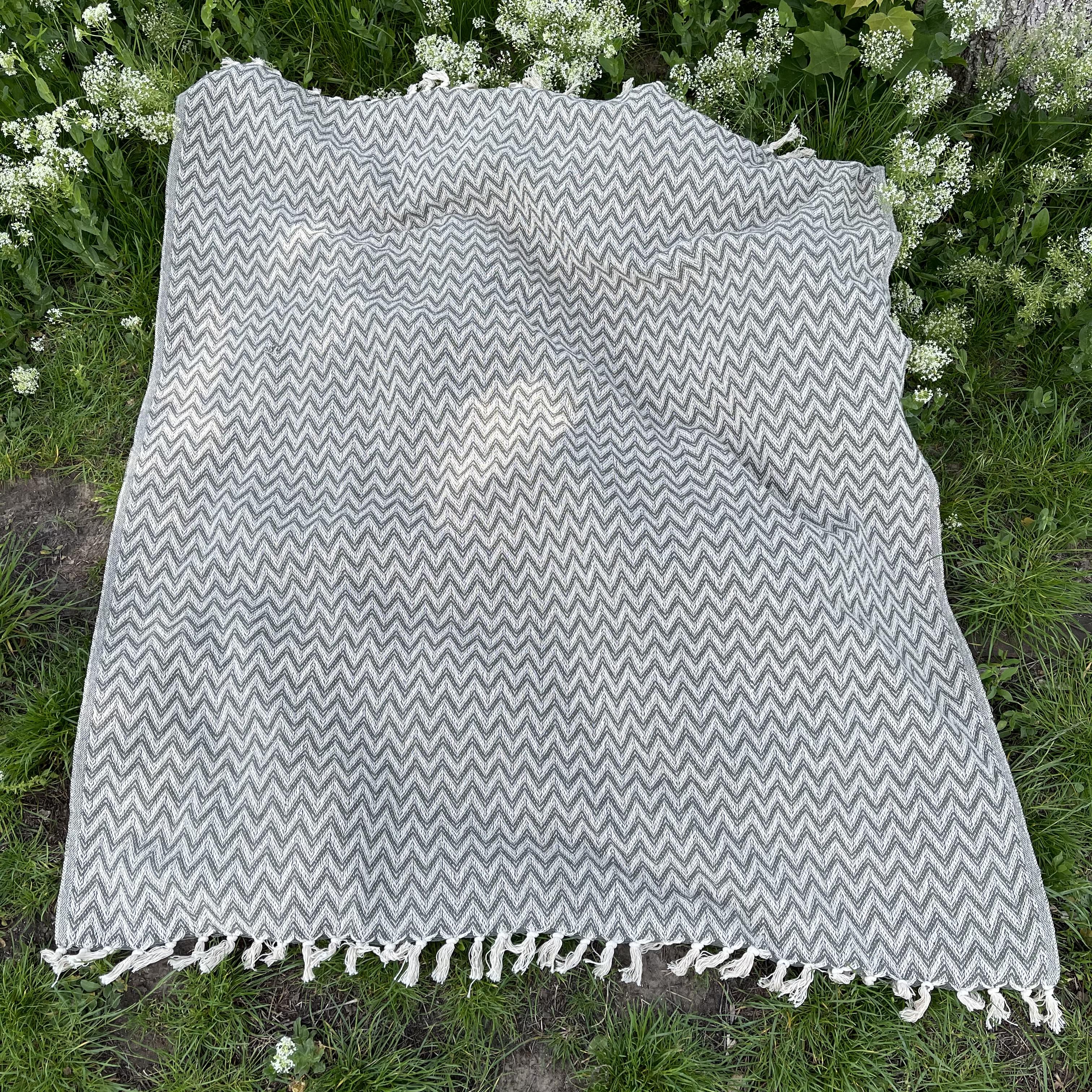 Эко плед Silk Route хлопковый Серо-белый (738)