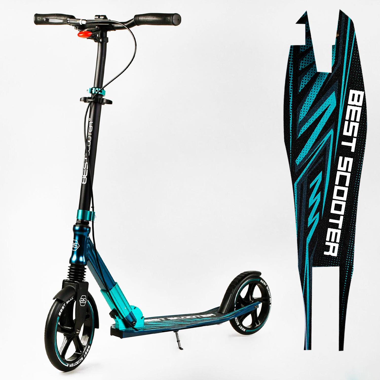 Самокат двоколісний складаний Best Scooter ліхтарик амортизатор Black/Turquoise (113199) - фото 2