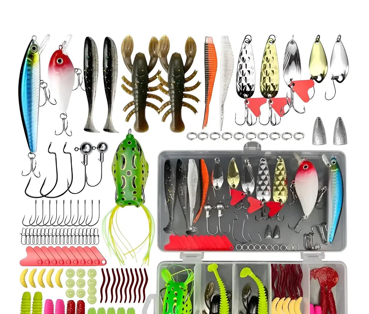 Набір рибальських силіконових приманок воблери блешні колебалки спіннербейти джига гачки у коробці Набір рибальських силіконових приманок воблери блешні колебалки спіннербейти джига гачки у коробці