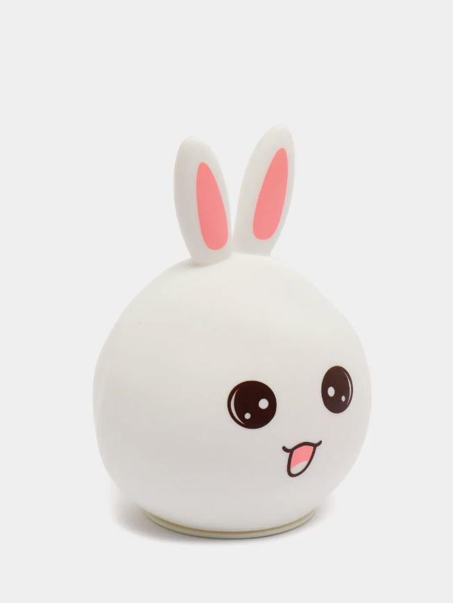 Нічник-світильник дитячий RIAS Зайчик силіконовий з рожевими вушками Білий - фото 2 Нічник-світильник дитячий RIAS Зайчик силіконовий з рожевими вушками Білий - фото 2