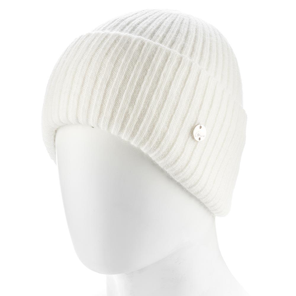 Шапка женская ангоровая зимняя Atrics WH895 в широкий рубчик с двойным отворотом утепленная флисом Белый - фото 1