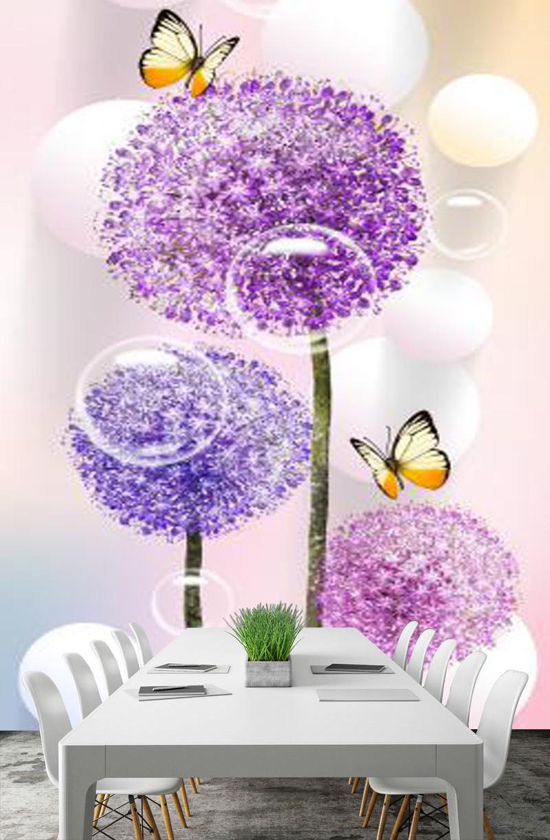 Фотообои 3D флизелиновые цветочные для спальни/зала/кухни Сказочные лиловые цветы