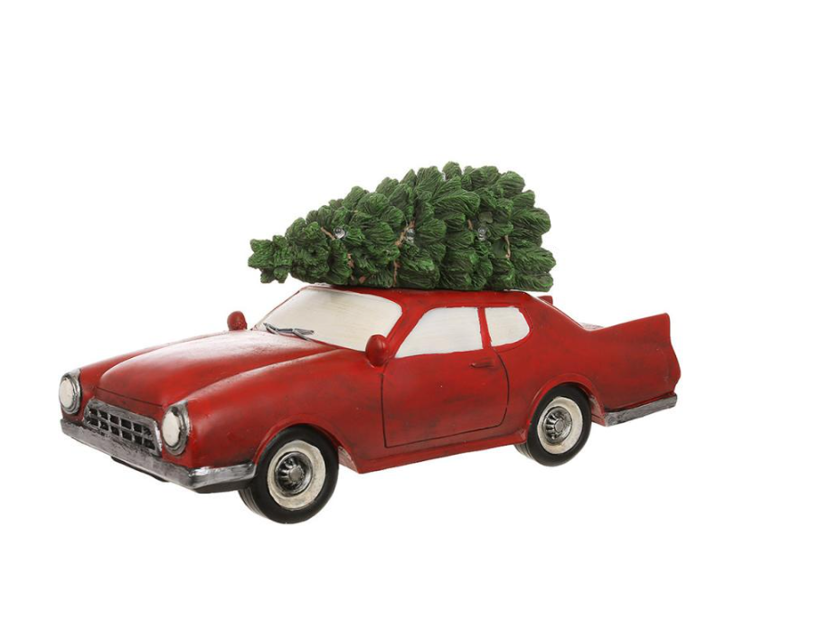 Декоративная фигурка Машина везет Елку с LED-подсветкой в ​​стиле Ретро 39 см