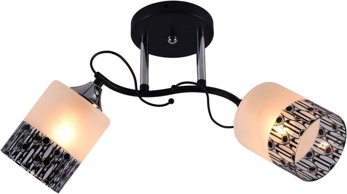 Люстра потолочная Light House SRS-20714/2 плафон белый/прозрачный с узором Черный/Хром Люстра потолочная Light House SRS-20714/2 плафон белый/прозрачный с узором Черный/Хром