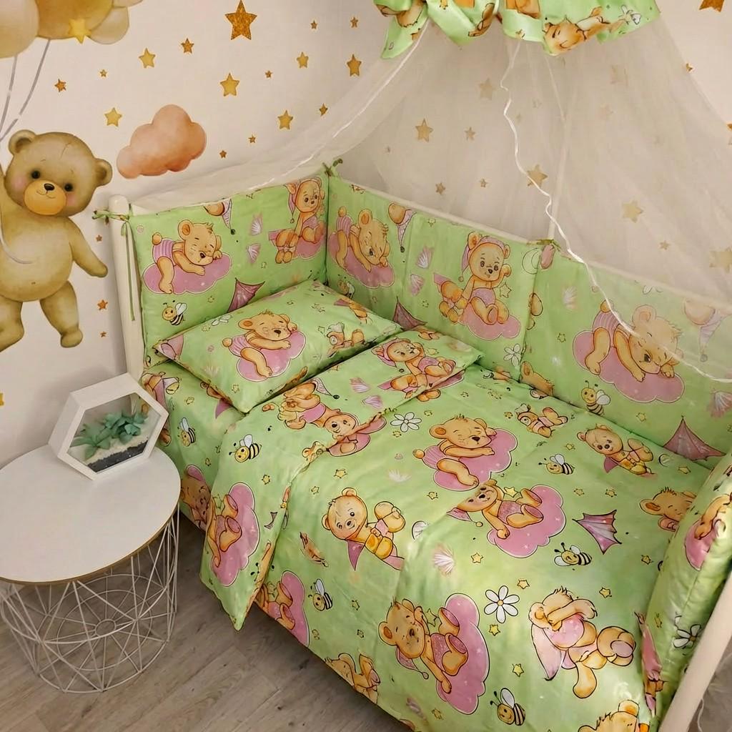 Комплект дитячої постільної білизни Ведмедик 120х60 см Салатовий