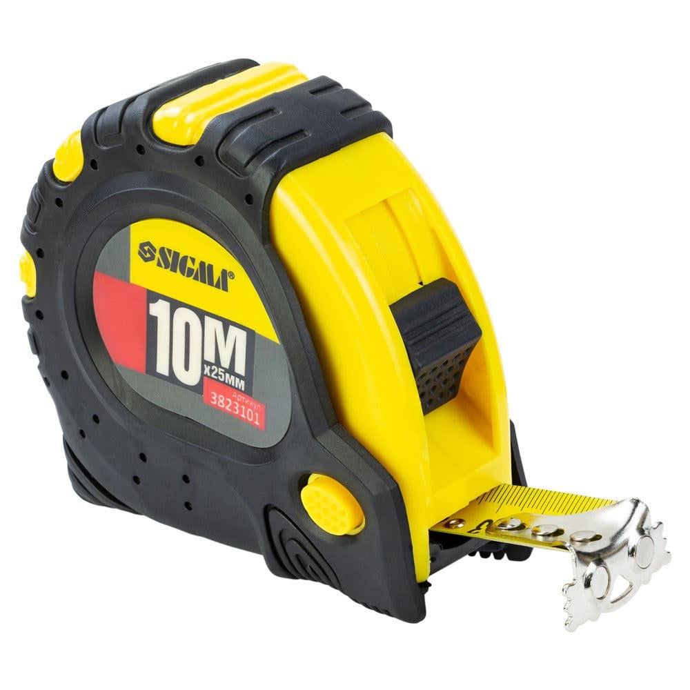 Рулетка магнитная Sigma фиксатор + тормоз 10 м 25 мм (3823101)