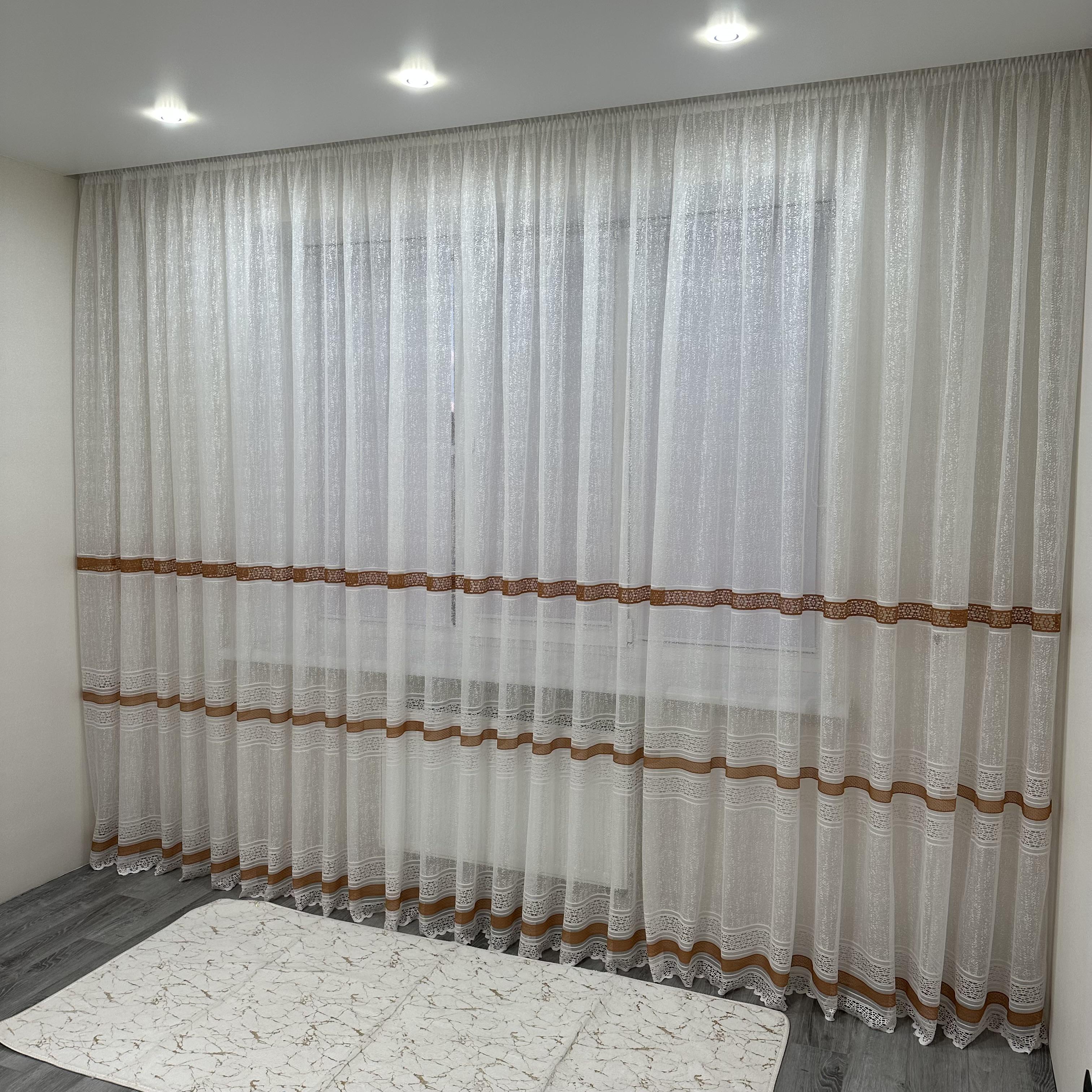 Тюль жаккард готова з візерунком 300х270 см на тасьмі 6 см 2 ряди петель Коричневий/Білий (ТПК-3) - фото 5 Тюль жаккард готова з візерунком 300х270 см на тасьмі 6 см 2 ряди петель Коричневий/Білий (ТПК-3) - фото 5