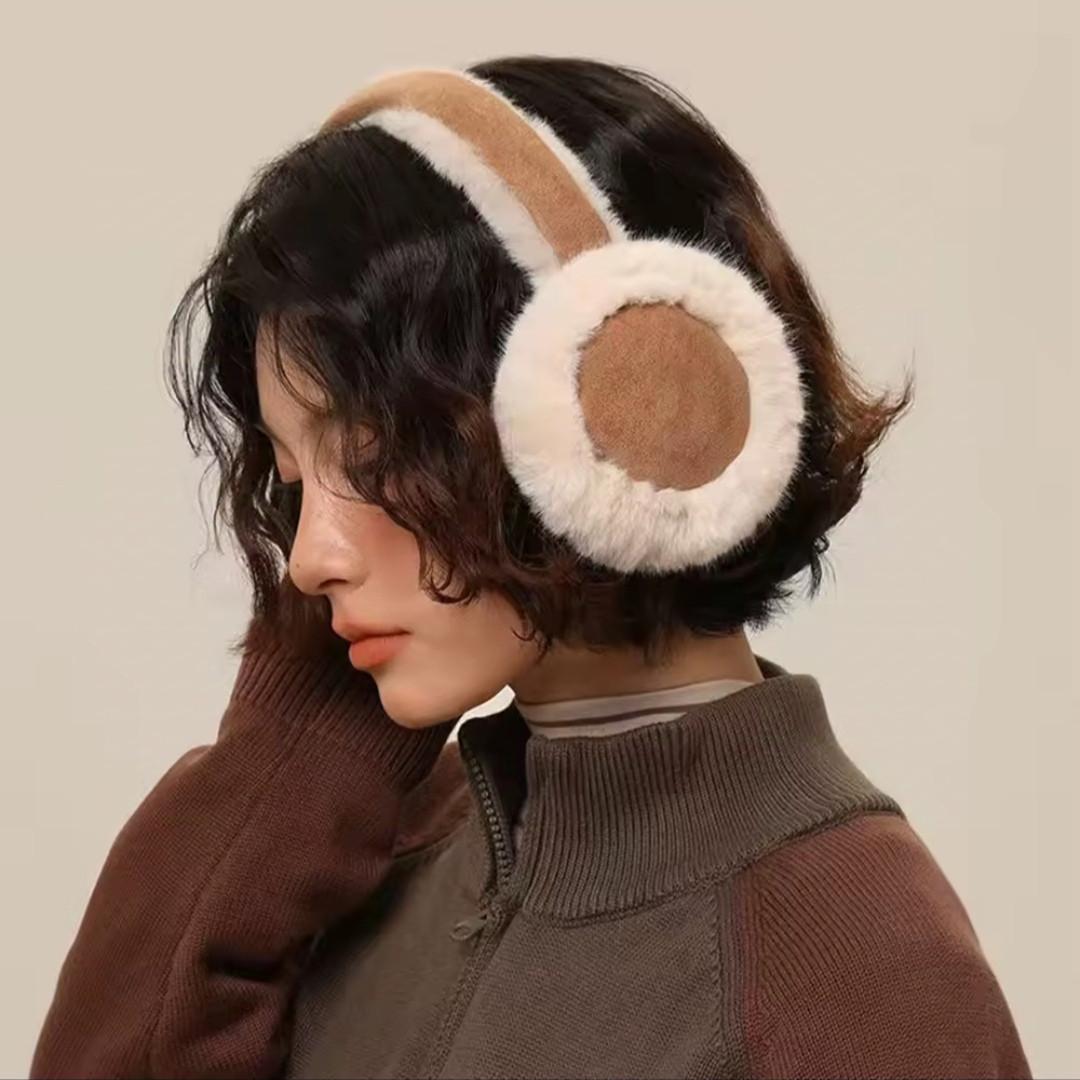 Навушники хутряні складані Бежевий з білим (4005)