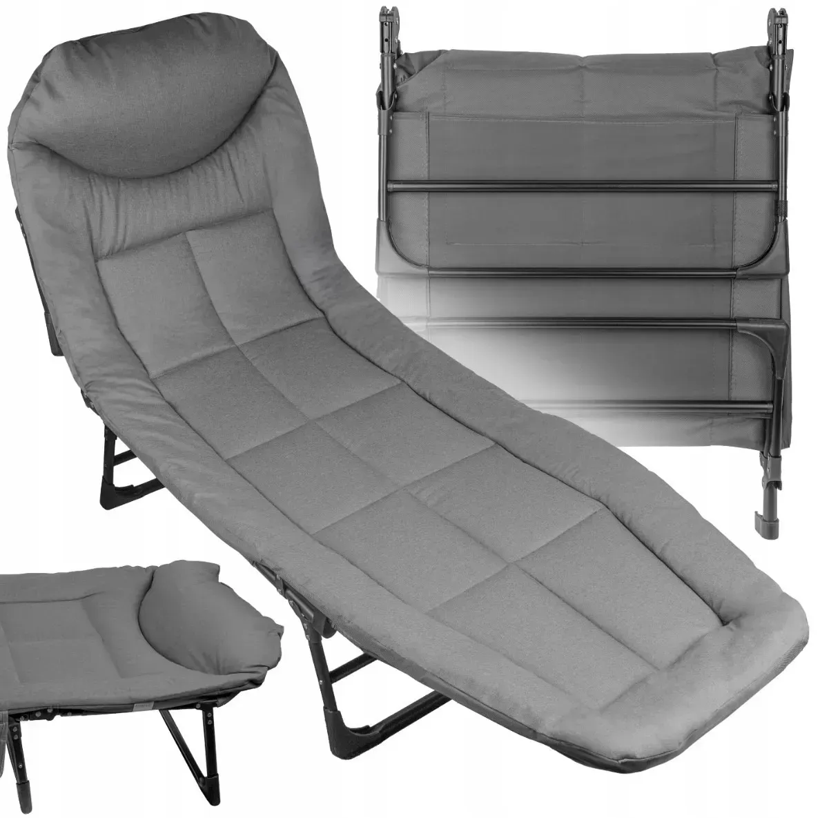 Розкладачка з регулюванням Bass Polska BH 31005 з матрацом 200х64х30 см Сірий - фото 2 Розкладачка з регулюванням Bass Polska BH 31005 з матрацом 200х64х30 см Сірий - фото 2