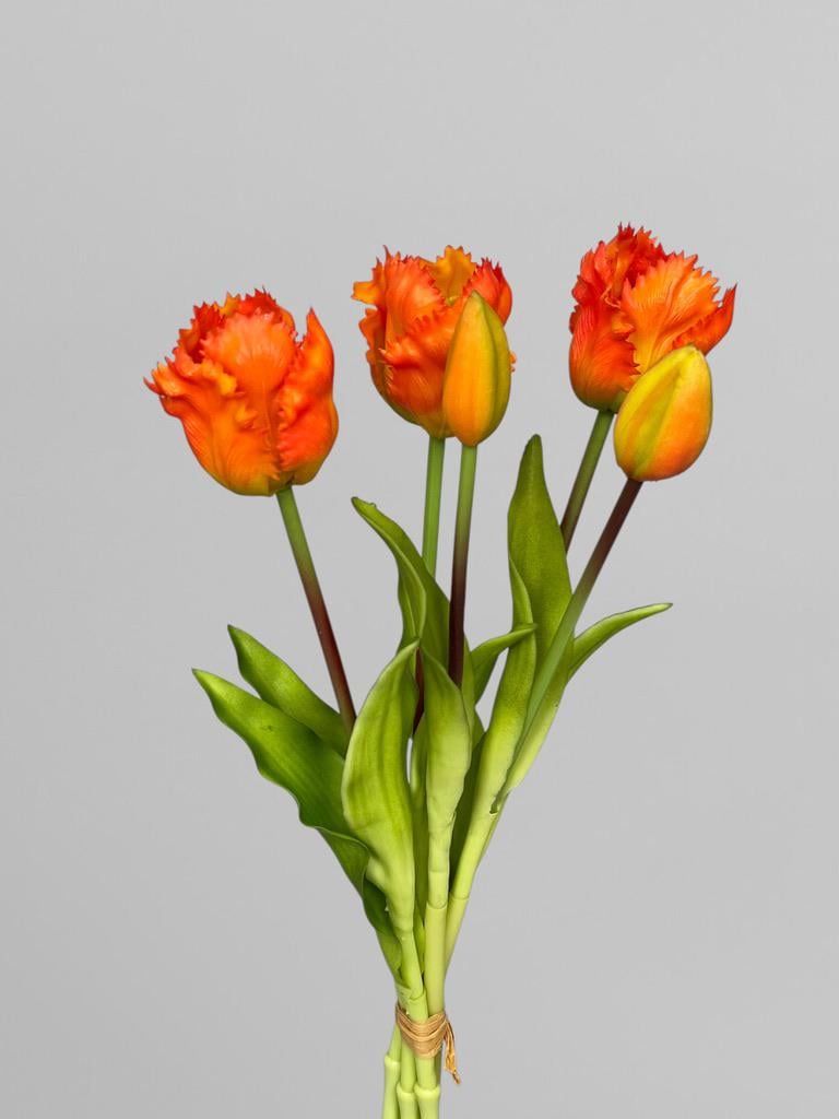 Букет искусственных латексных вьющихся тюльпанов 5 шт. 40 см Оранжевый (К07051) - фото 1