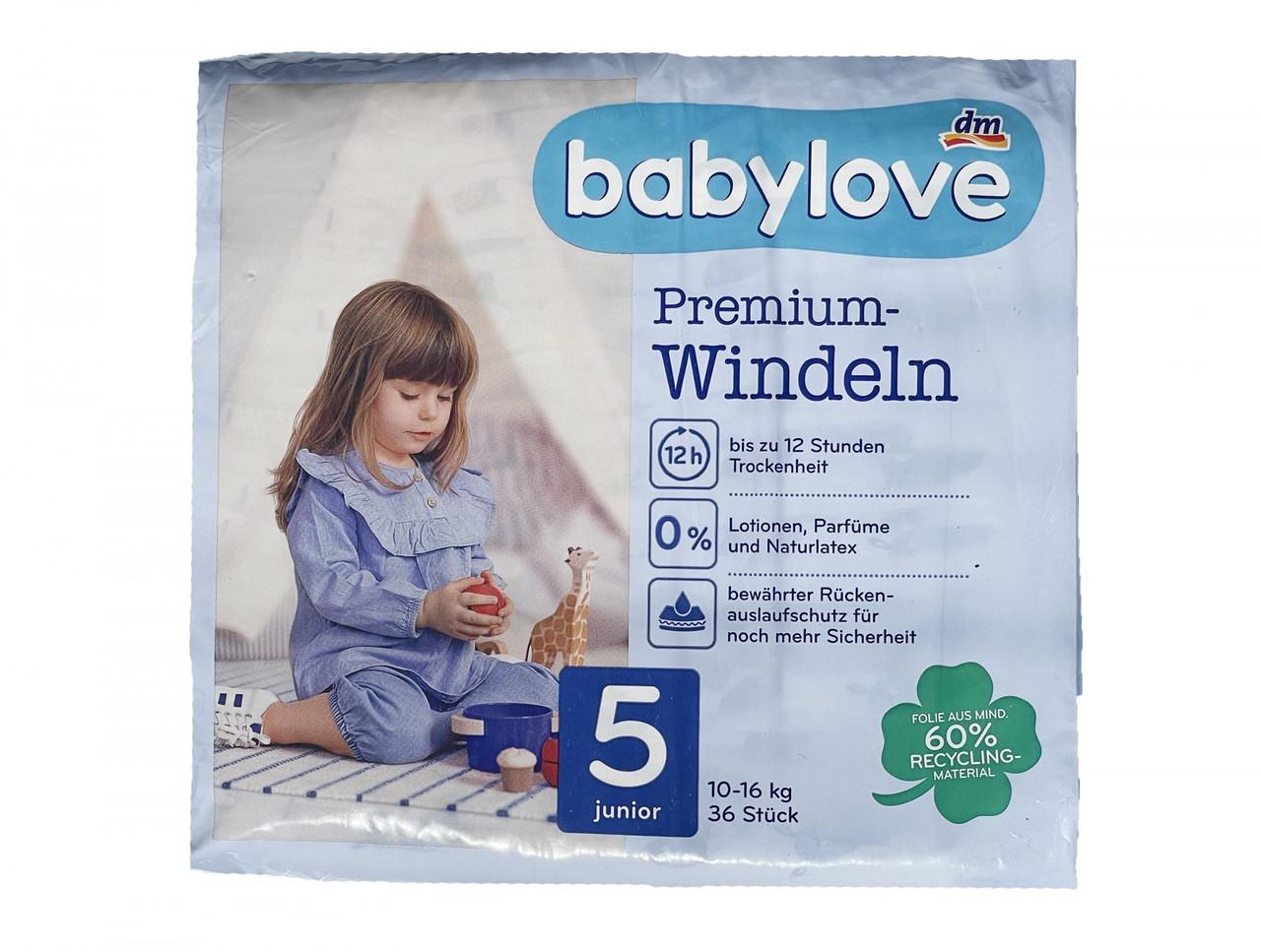 Підгузки дитячі одноразові Babylove Premium 5 Junior 10-16 кг 36 шт. (1891323216)