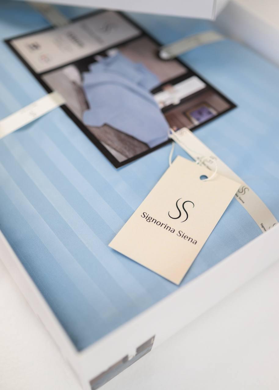 Комплект постільної білизни Signorina Siena зі страйп-сатину двоспальний 50х70 см/70х70 см Ніжно-блакитний (0014D) - фото 2