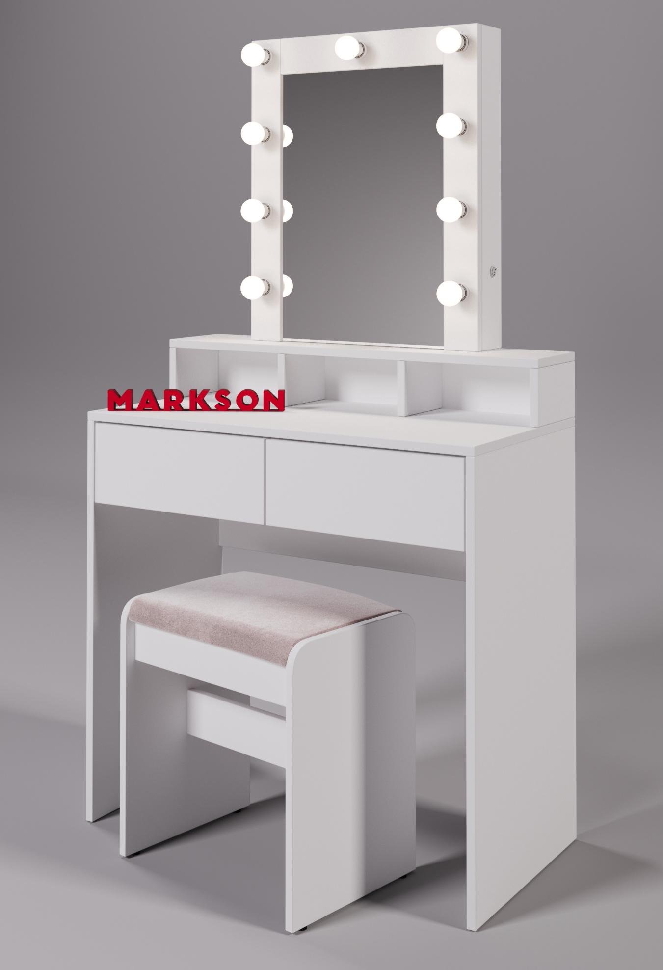 Туалетний столик трюмо MS635 на 2 ящика з полицями Білий - фото 2