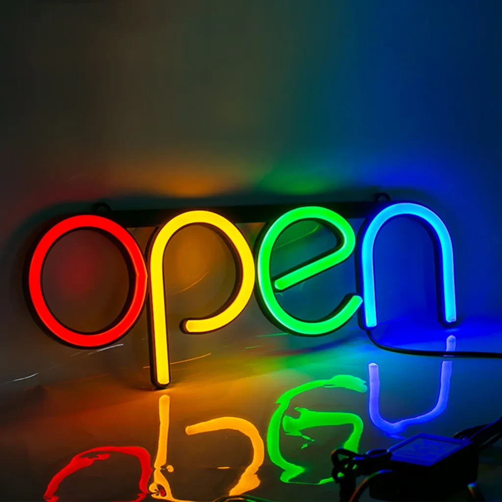 Неоновый светильник OPEN на батарейках/USB 18x35 см