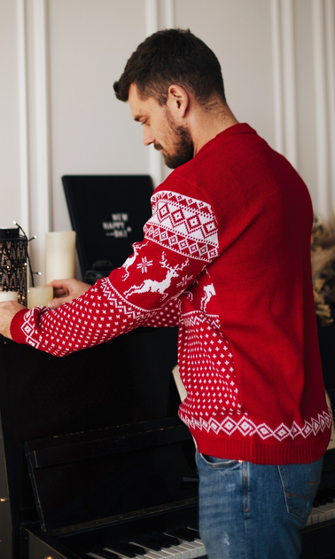 Светр новорічний чоловічий Вишиваночка L Червоний (2092) - фото 3
