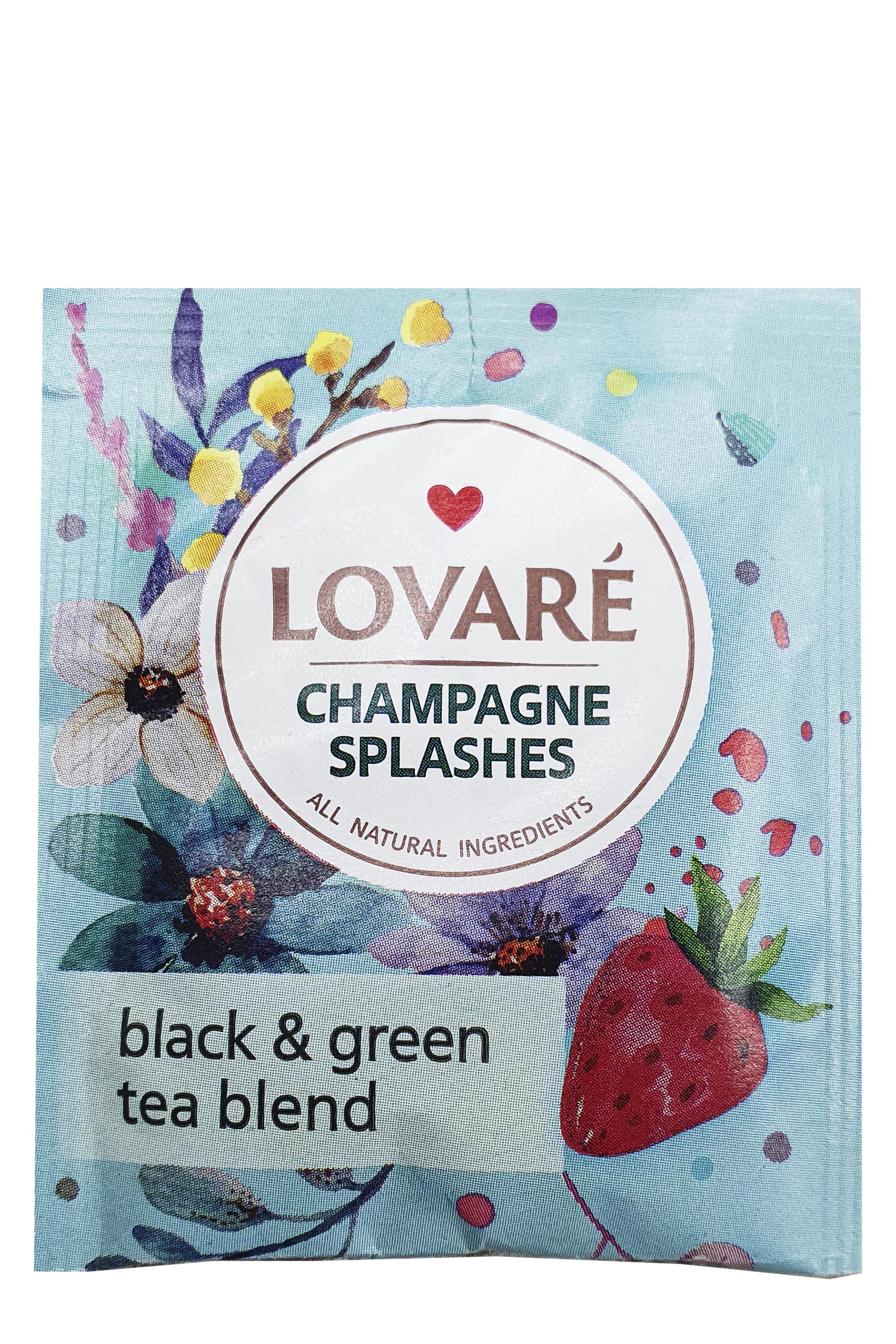Чай чорний Lovare Бризки шампанського із зеленим із ароматом суниці в пакетиках 50 шт. 2 г у м'якій упаковці (52332)