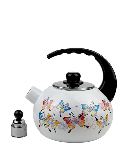 Чайник эмалированный Бабочки со свистком 2,5 л Белый (1035) - фото 2 Чайник эмалированный Бабочки со свистком 2,5 л Белый (1035) - фото 2