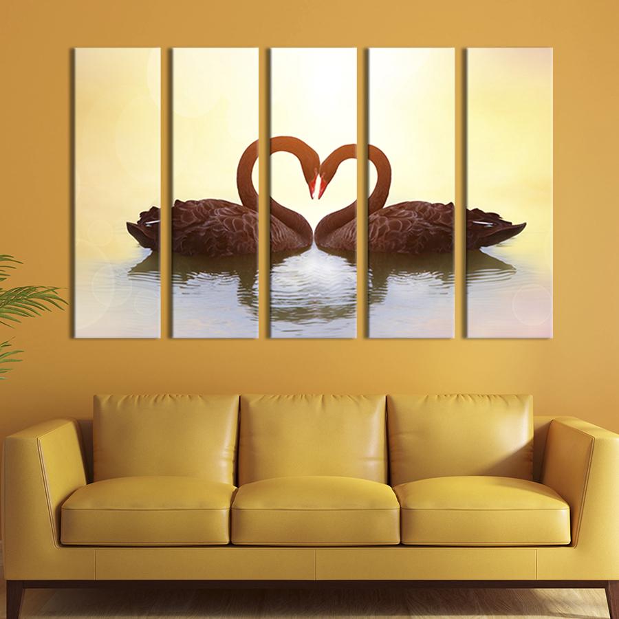 Модульна картина із 5 частин на холсті інтер'єрна картина Закохані лебеді в ранковому ставку 87x50 см (159-51)