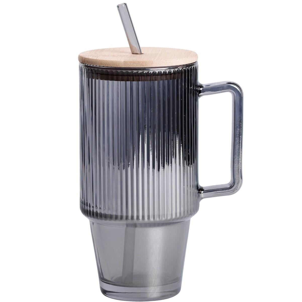 Чашка скляна ICE Tea з кришкою та трубочкою 750 мл Димчастий (HP-19-50)