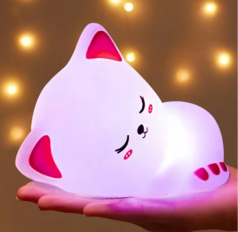 Нічник силіконовий RGB акумуляторний сплячий котик Білий (GR-978) - фото 4